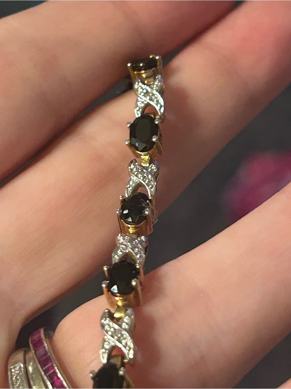 Elegant Gold & Black Stone Tennis Bracelet - Women's Jewelry